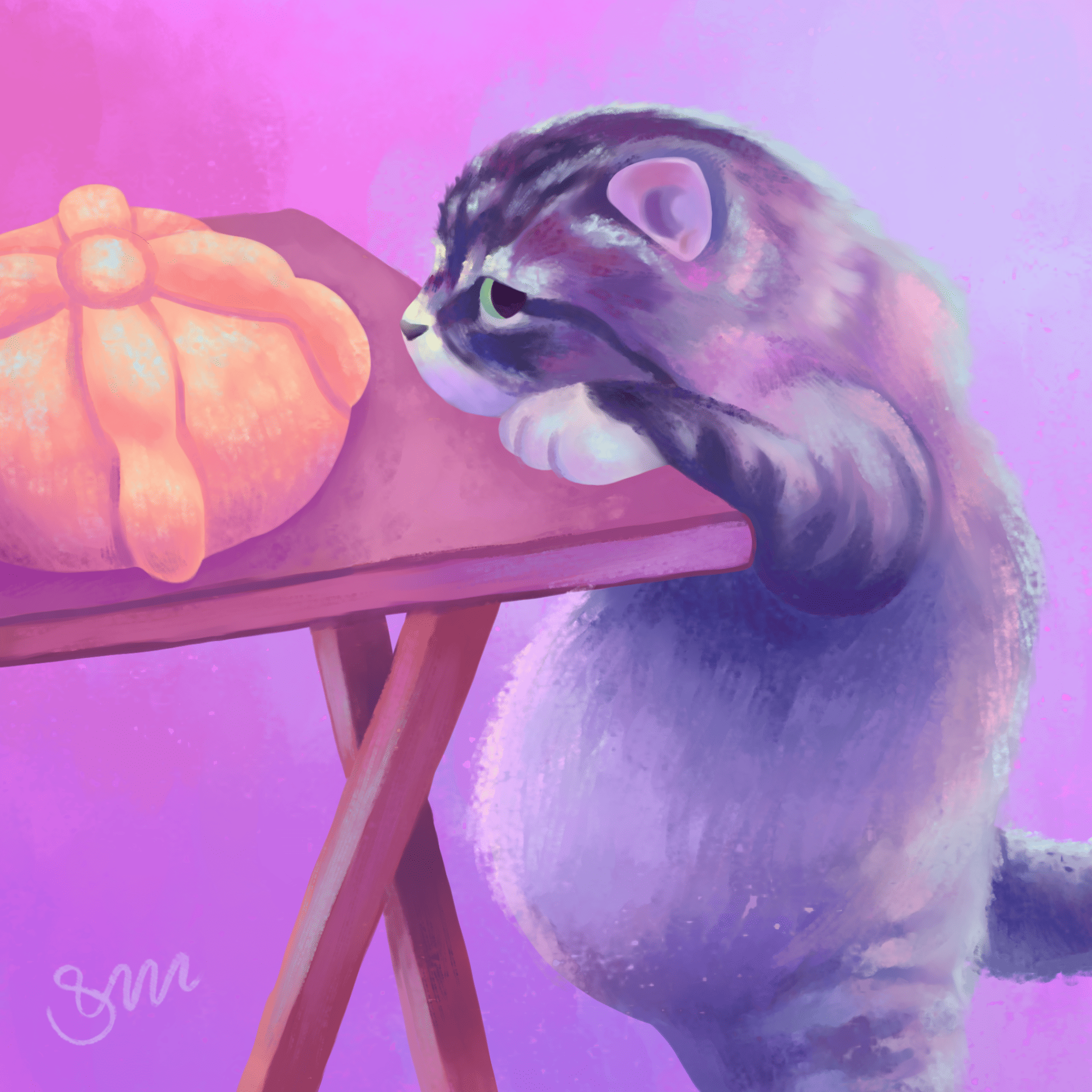 Gatito ilustrado por encargo, estilo cute con atmósfera pastel